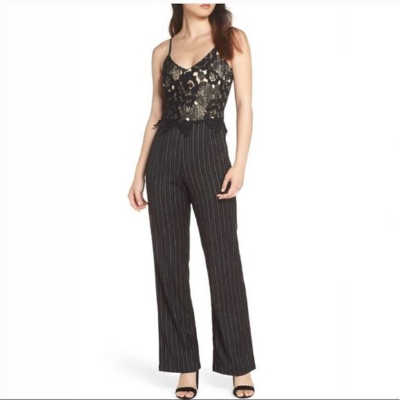 LACE and Pinstripe Jumpsuit Size XS  Retail $158 - Picture 3 of 12